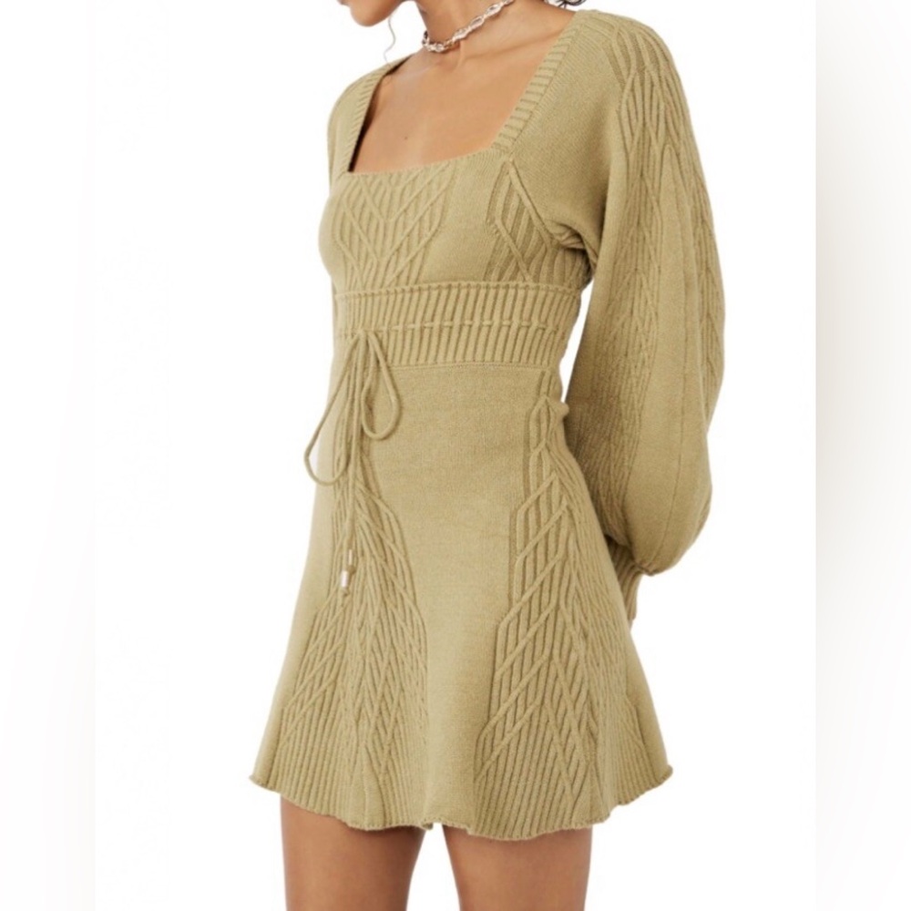 Free People Emmaline Long Sleeve Sweater Dress Size L Curly Willow C11-085